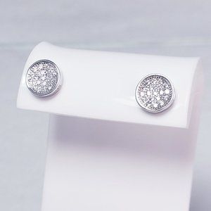 New 18K Gold Plated Circular Pave CZ Stud Button Earrings
